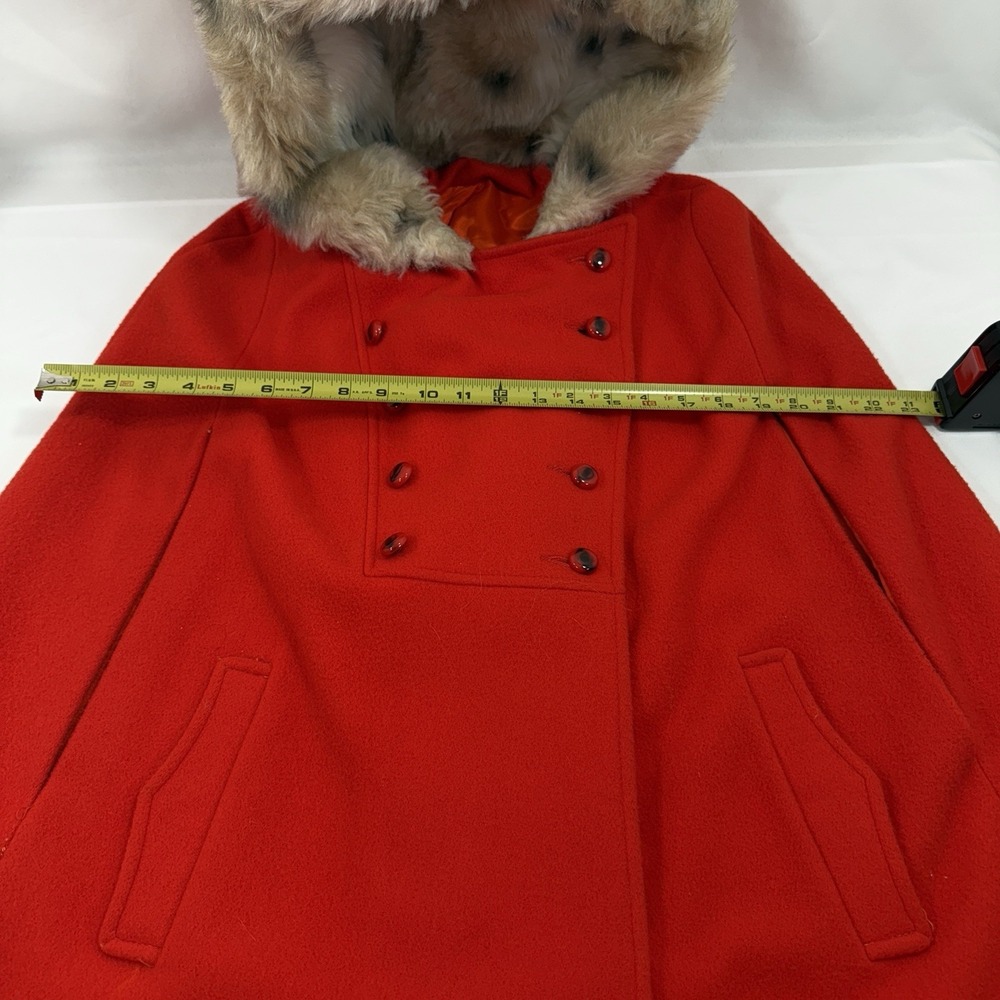 Vintage Red Leopard Faux Fur Womens Cloak Vest Gilet Cape One Size - Picture 9 of 11